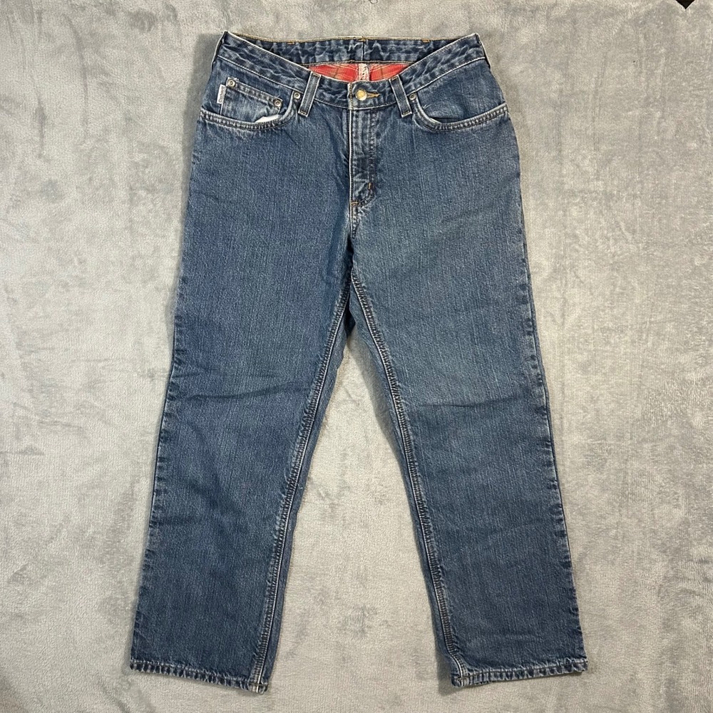 Carhartt Flannel Lined Denim‎ Jeans Blue Relaxed Fit Workwear Mens 29x28 Plaid